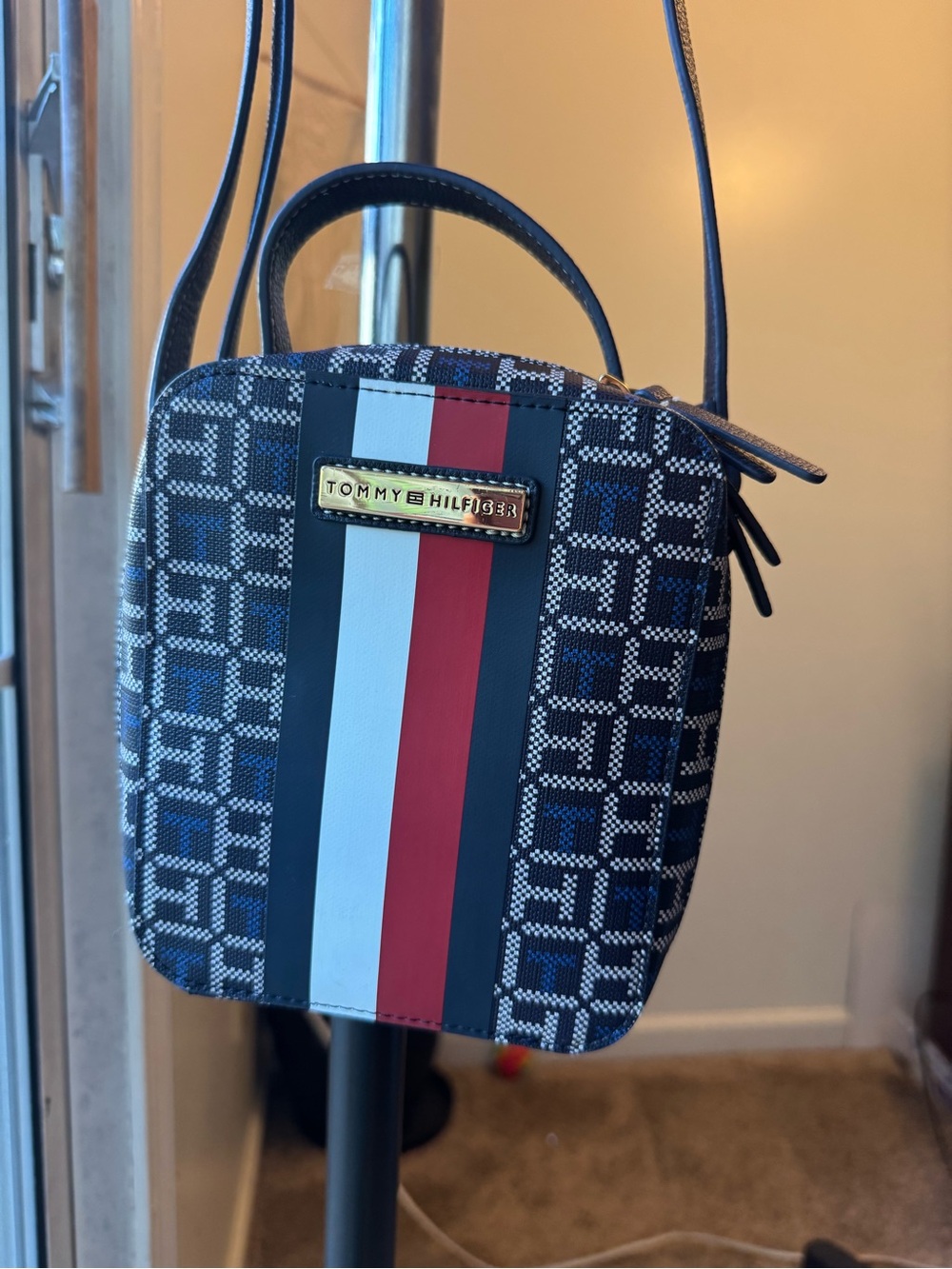 Tommy Hilfiger Navy Crossbody with Red and White Center Stripe